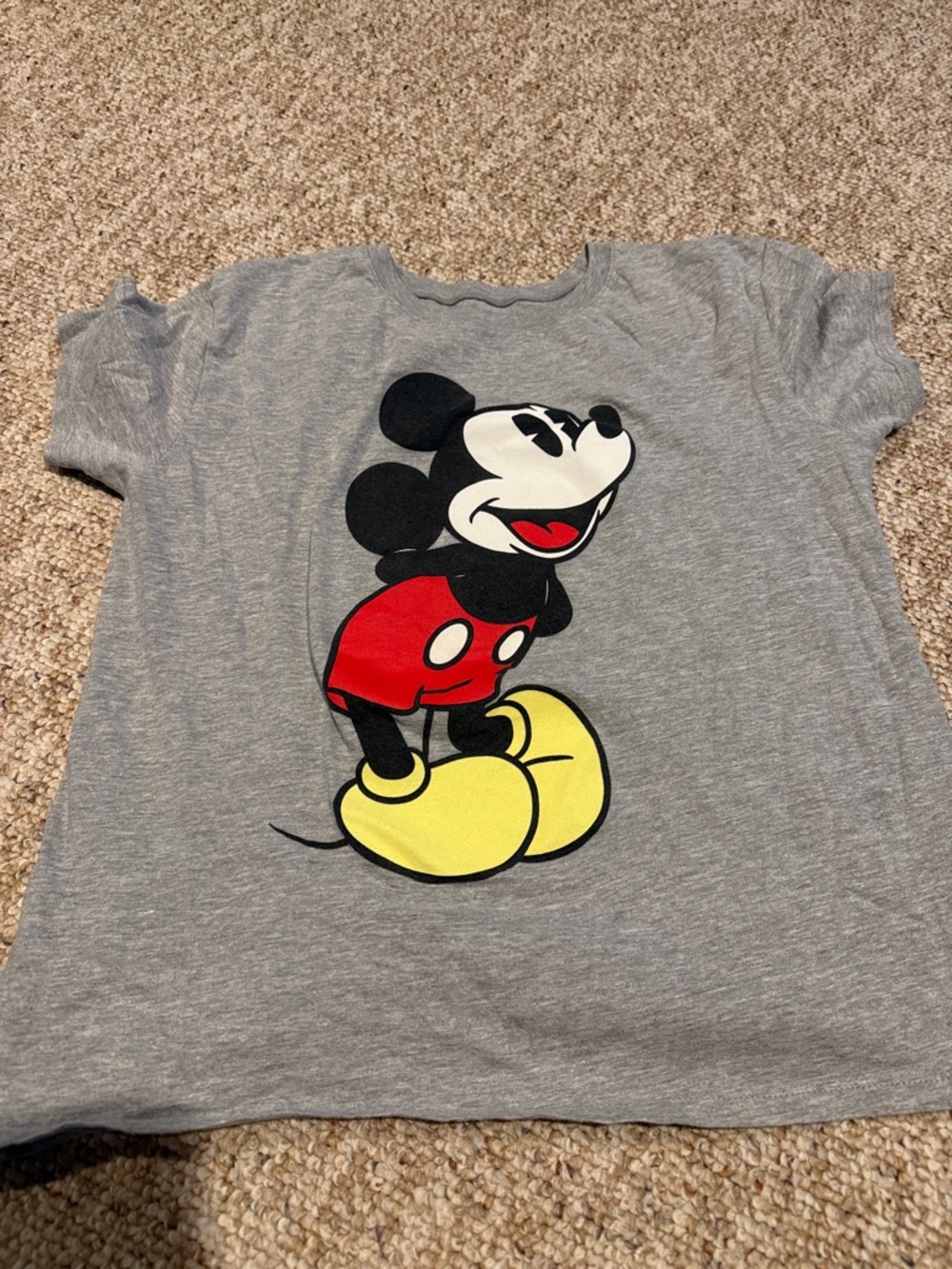 Disney Gray Mickey Mouse Tee with Red and Yellow Accents